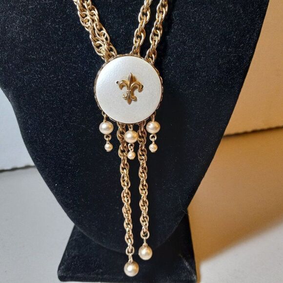 Vintage Fleur de lis Lariat necklace - Picture 3 of 7